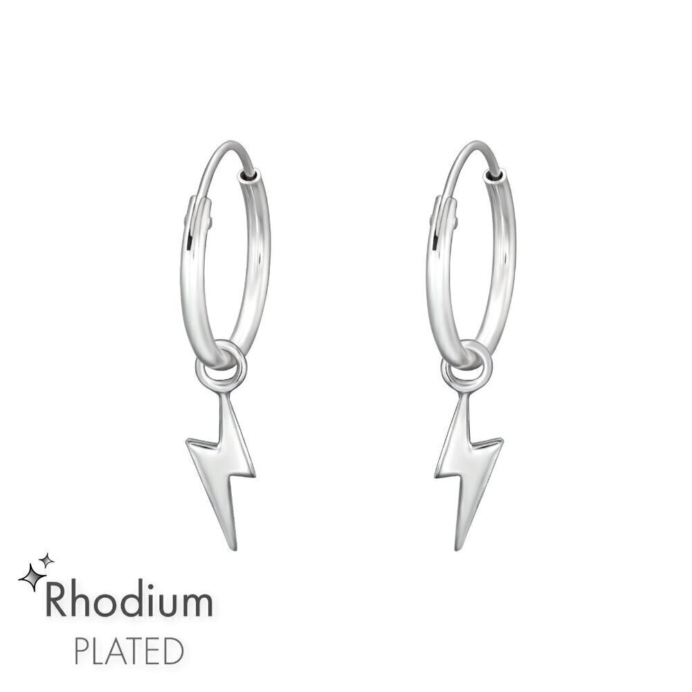 Rhodium Sterling Silver Lightning Bolt Huggie Hoops